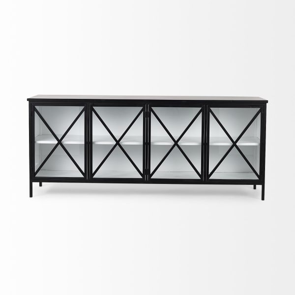 Aurelia 79.0L x 16.0W x 33.0H Black and White Metal Four Door Glass Cabinet 3