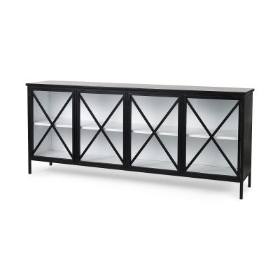 Aurelia 79.0L x 16.0W x 33.0H Black and White Metal Four Door Glass Cabinet