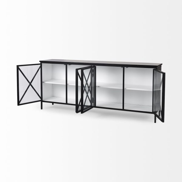 Aurelia 79.0L x 16.0W x 33.0H Black and White Metal Four Door Glass Cabinet 6