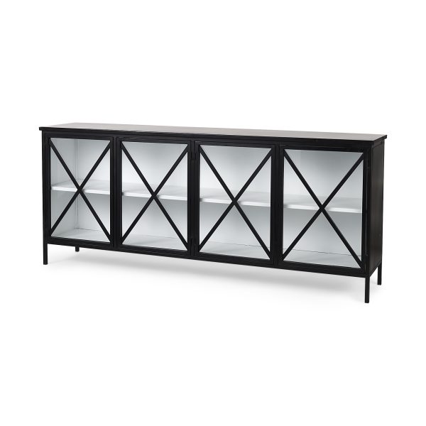 Aurelia 79.0L x 16.0W x 33.0H Black and White Metal Four Door Glass Cabinet