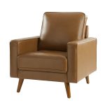 Aurelian Camel Genuine Leather Mid-Century Modern Armchair