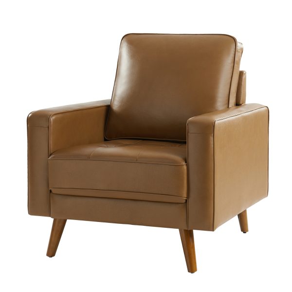 Aurelian Camel Genuine Leather Mid Century Modern Armchair 1