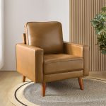 Aurelian Camel Genuine Leather Mid-Century Modern Armchair