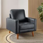 Aurelian Navy Genuine Leather Mid-Century Modern Armchair 6 Aurelian Navy Genuine Leather Mid-Century Modern Armchair