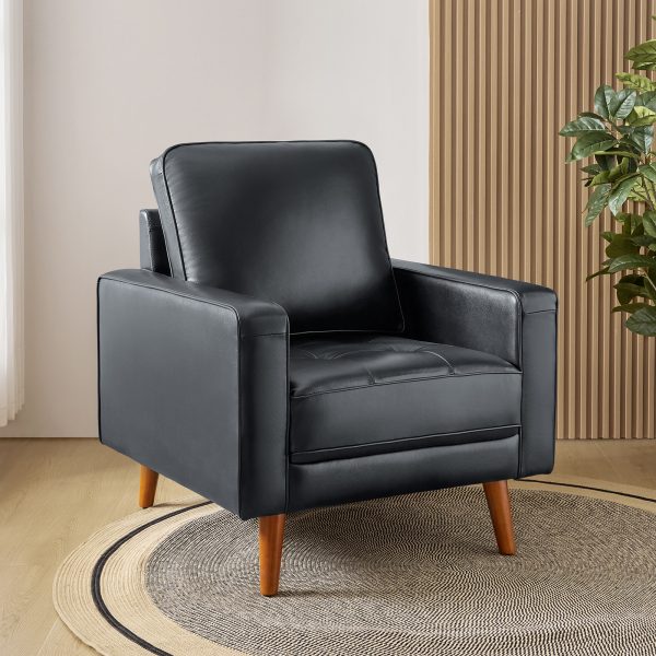 Aurelian Navy Genuine Leather Mid Century Modern Armchair 1