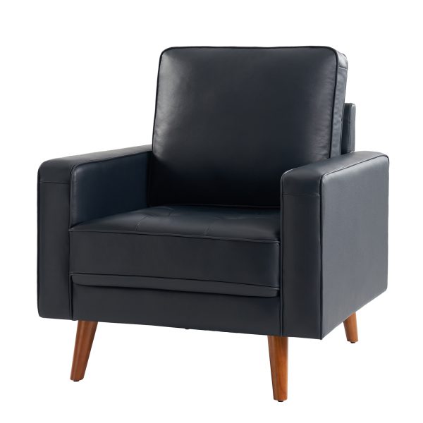 Aurelian Navy Genuine Leather Mid Century Modern Armchair