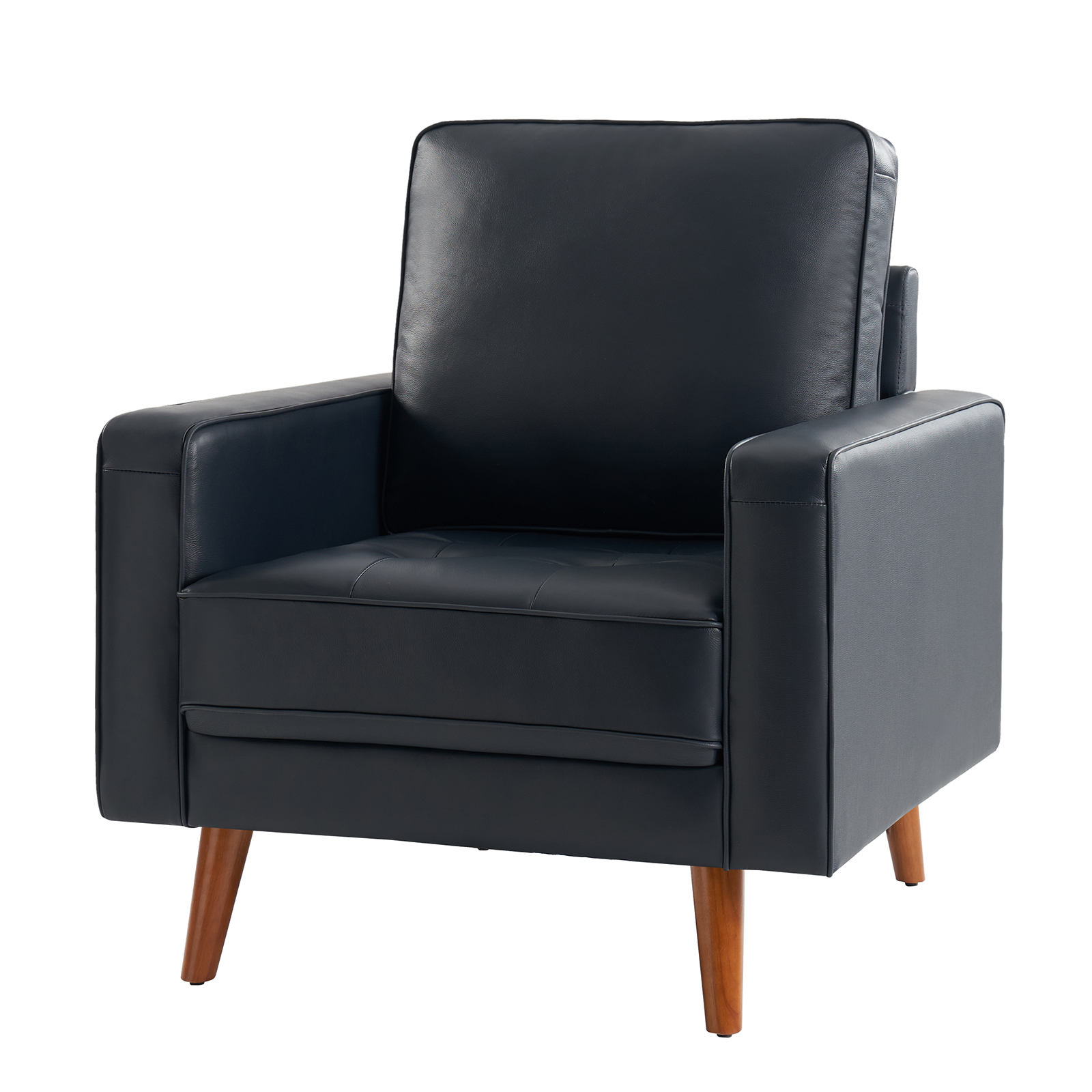 Aurelian Navy Genuine Leather Mid-Century Modern Armchair 1 Aurelian Navy Genuine Leather Mid-Century Modern Armchair