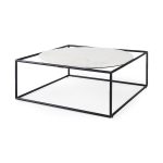 Austen 36L x 36W x 14.5H Round White Marble Top W/ Black Metal Frame Coffee Table