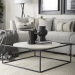 Austen 36L x 36W x 14.5H Round White Marble Top W/ Black Metal Frame Coffee Table