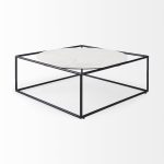 Austen 36L x 36W x 14.5H Round White Marble Top W/ Black Metal Frame Coffee Table