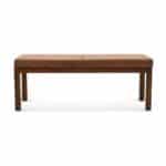 Antique Tan Leather Mid-Century Bench with Solid Wood Legs 7 Antique Tan Leather Mid-Century Bench with Solid Wood Legs