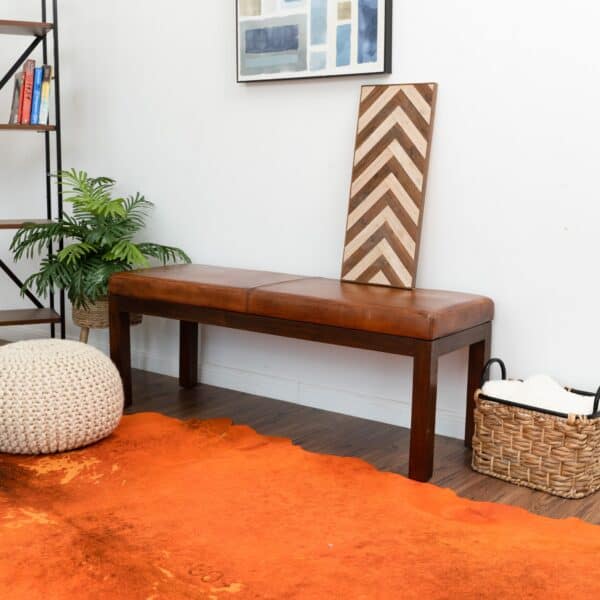 AustinAntiqueTanLeatherBenchwithLines 2
