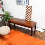 Antique Tan Leather Mid-Century Bench with Solid Wood Legs 9 Antique Tan Leather Mid-Century Bench with Solid Wood Legs