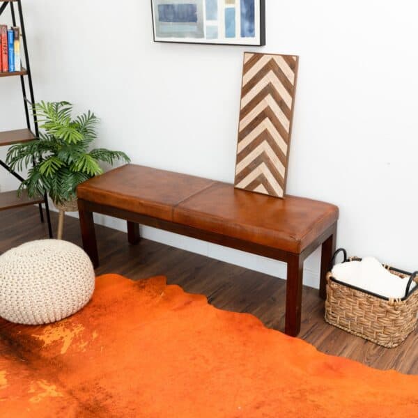 AustinAntiqueTanLeatherBenchwithLines 3