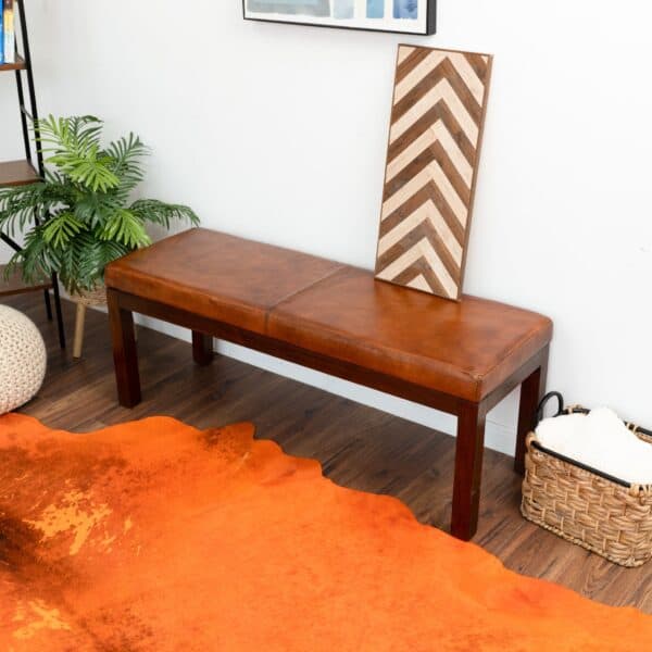 AustinAntiqueTanLeatherBenchwithLines 4