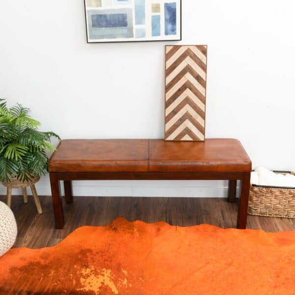 AustinAntiqueTanLeatherBenchwithLines 5