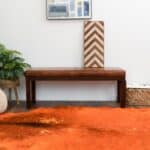 Antique Tan Leather Mid-Century Bench with Solid Wood Legs 12 Antique Tan Leather Mid-Century Bench with Solid Wood Legs