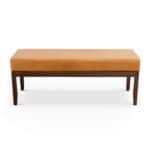 Mid-Century Modern Tan Leather Bench with Solid Wood Legs 14 Mid-Century Modern Tan Leather Bench with Solid Wood Legs