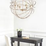 Ava White (34"D) Gold Metal and White Wood Beaded Six Bulb Chandelier