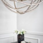 Ava White (34"D) Gold Metal and White Wood Beaded Six Bulb Chandelier