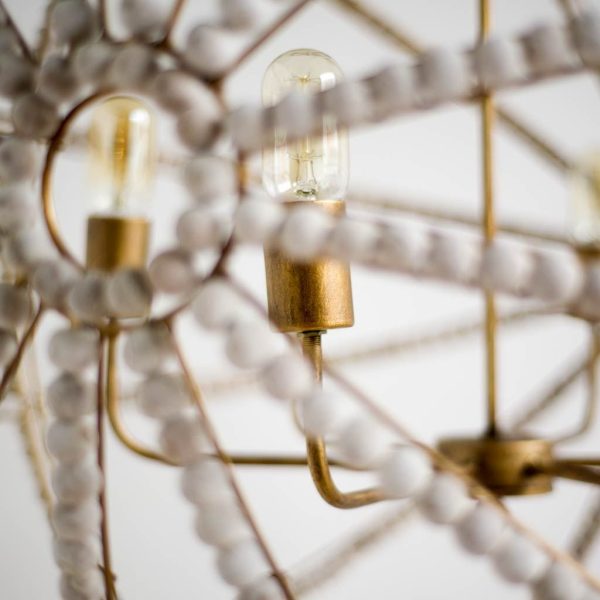 Ava White 34D Gold Metal and White Wood Beaded Six Bulb Chandelier 3