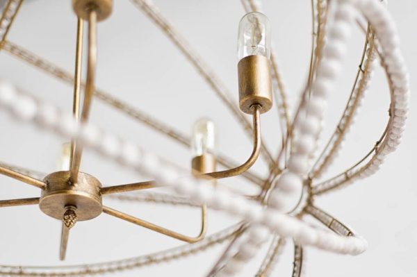 Ava White 34D Gold Metal and White Wood Beaded Six Bulb Chandelier 4