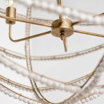 Ava White (34"D) Gold Metal and White Wood Beaded Six Bulb Chandelier