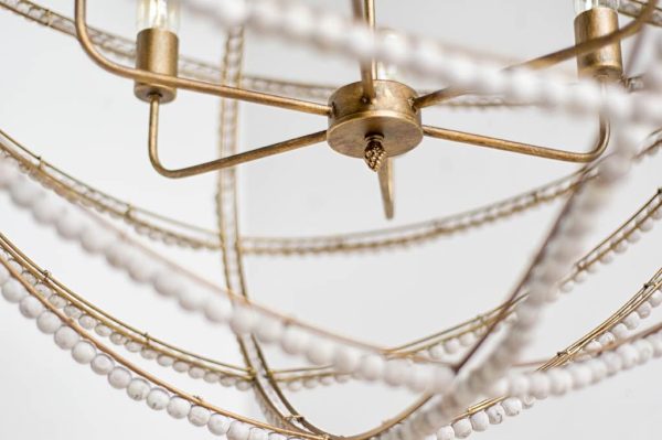 Ava White 34D Gold Metal and White Wood Beaded Six Bulb Chandelier 5