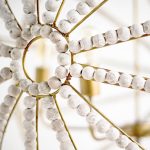 Ava White (34"D) Gold Metal and White Wood Beaded Six Bulb Chandelier