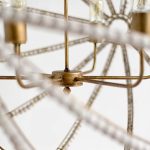 Ava White (34"D) Gold Metal and White Wood Beaded Six Bulb Chandelier