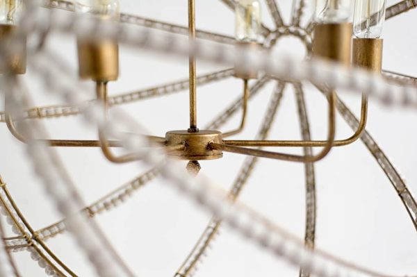 Ava White 34D Gold Metal and White Wood Beaded Six Bulb Chandelier 8