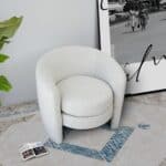 White Boucle Modern Lounge Chair with Rounded Contour 9 White Boucle Modern Lounge Chair with Rounded Contour