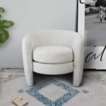 White Boucle Modern Lounge Chair with Rounded Contour 10 White Boucle Modern Lounge Chair with Rounded Contour