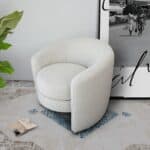 White Boucle Modern Lounge Chair with Rounded Contour 11 White Boucle Modern Lounge Chair with Rounded Contour