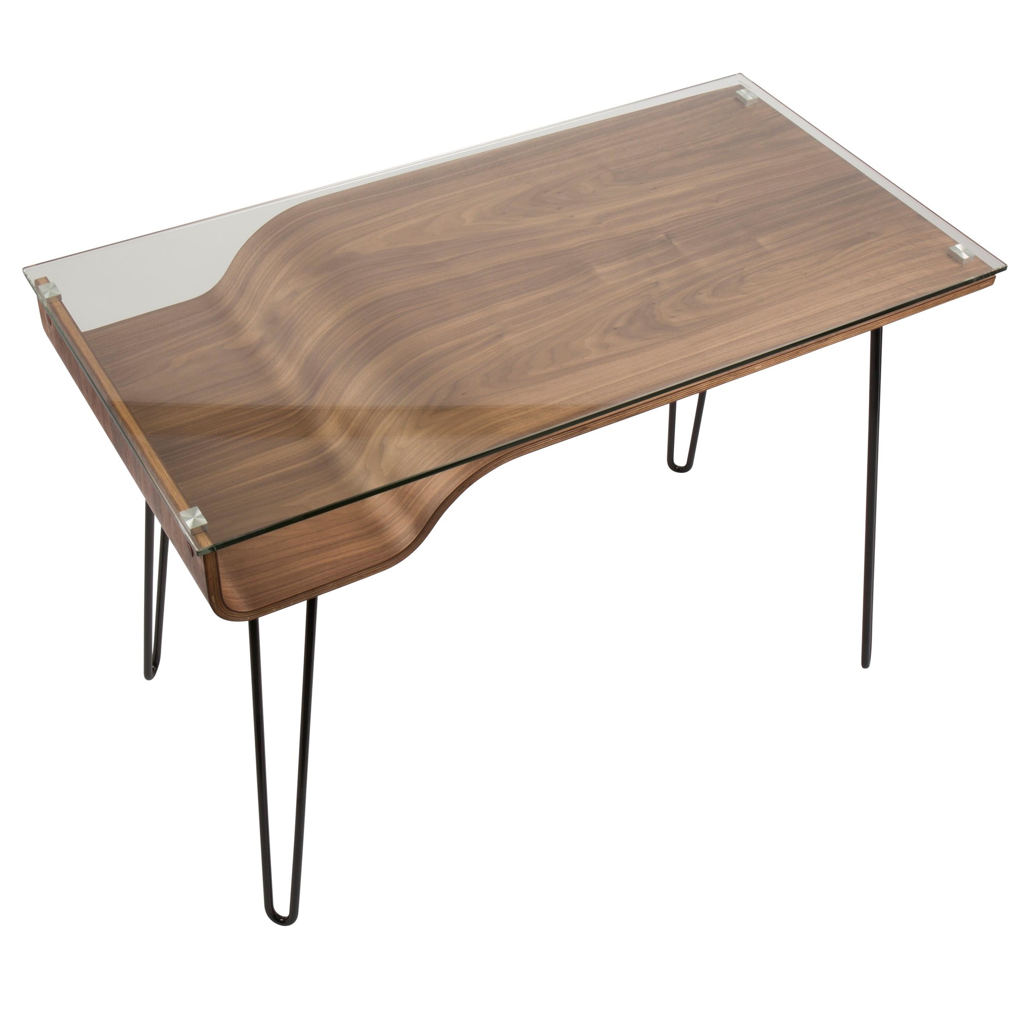 Avery Mid-Century Modern Walnut Desk with Glass Top 10 Avery Mid-Century Modern Walnut Desk with Glass Top - Image 10