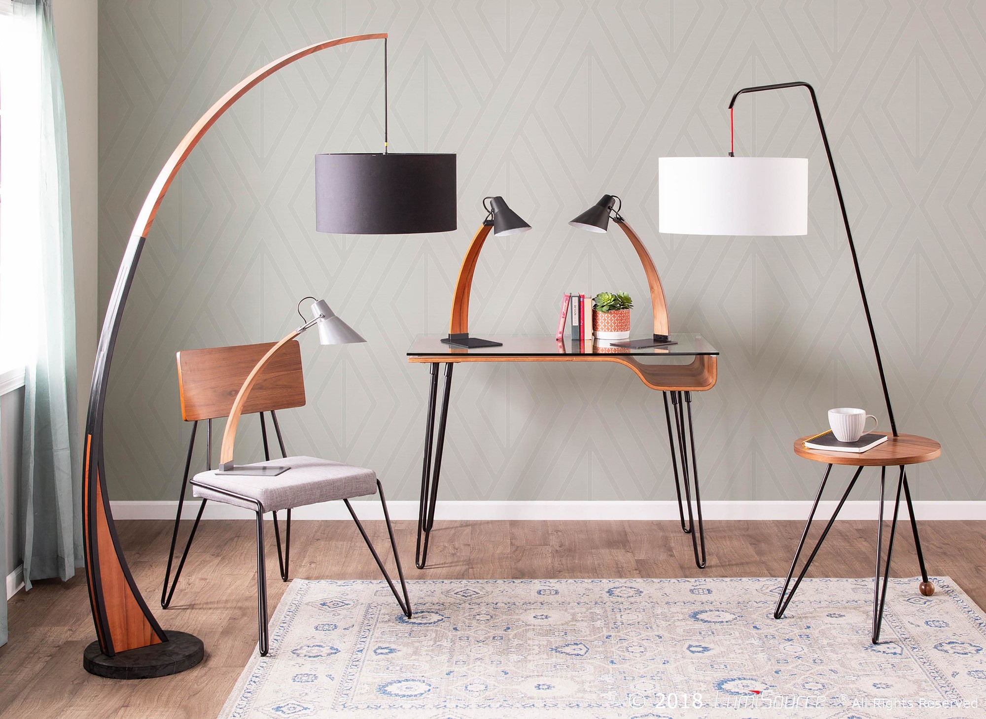 Avery Mid-Century Modern Walnut Desk with Glass Top 2 Avery Mid-Century Modern Walnut Desk with Glass Top - Image 2