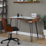 Avery Mid-Century Modern Walnut Desk with Glass Top