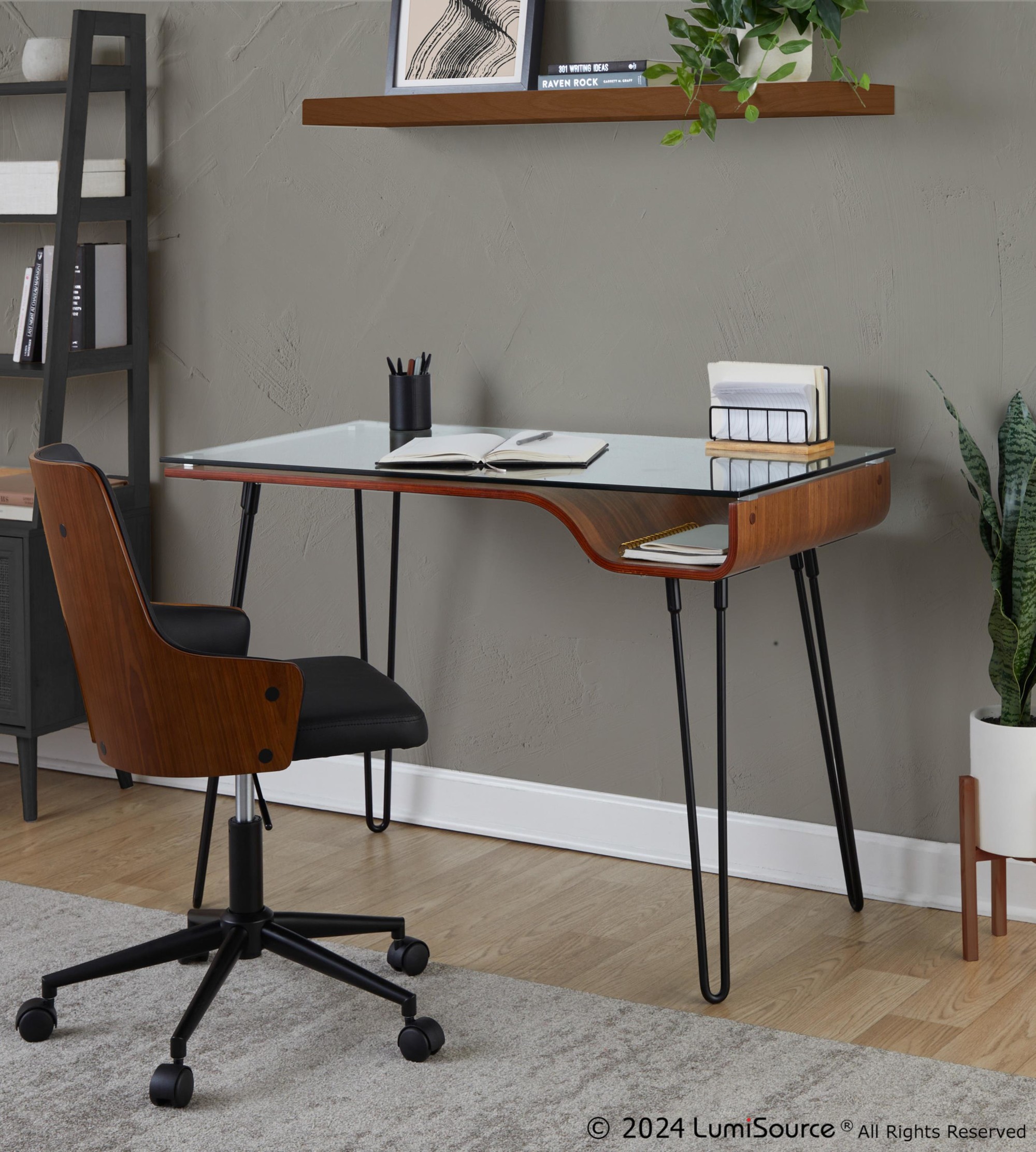 Avery Mid-Century Modern Walnut Desk with Glass Top 3 Avery Mid-Century Modern Walnut Desk with Glass Top - Image 3