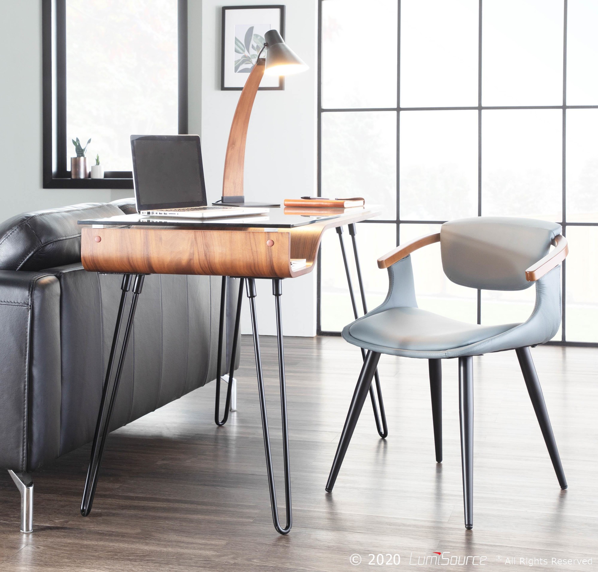 Avery Mid-Century Modern Walnut Desk with Glass Top 4 Avery Mid-Century Modern Walnut Desk with Glass Top - Image 4