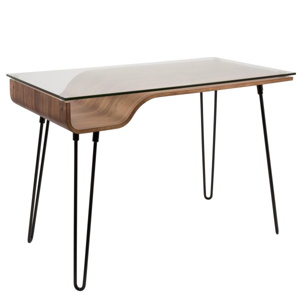Avery Mid Century Modern Walnut Desk with Glass Top 5