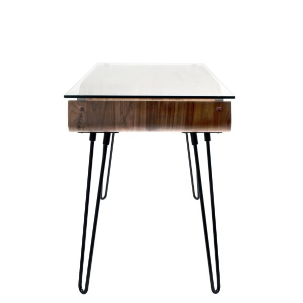 Avery Mid Century Modern Walnut Desk with Glass Top 6