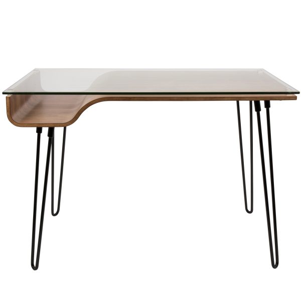 Avery Mid Century Modern Walnut Desk with Glass Top 9