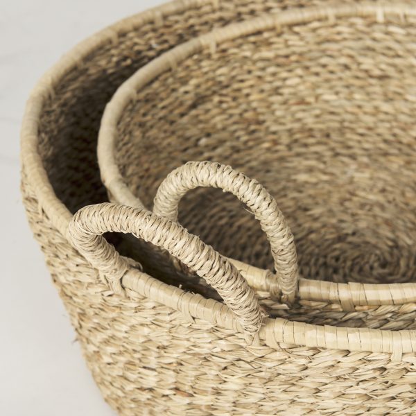 Ayanna Set of 2 Deep Nesting Seagrass Baskets w Handles 7