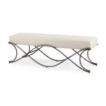Ayla 55L x 17.6W x 18H Cream Fabric Seat W/ Antique Nickel Frame Bench