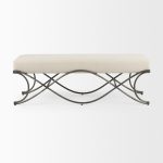Ayla 55L x 17.6W x 18H Cream Fabric Seat W/ Antique Nickel Frame Bench