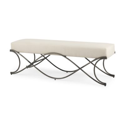 Ayla 55L x 17.6W x 18H Cream Fabric Seat W/ Antique Nickel Frame Bench