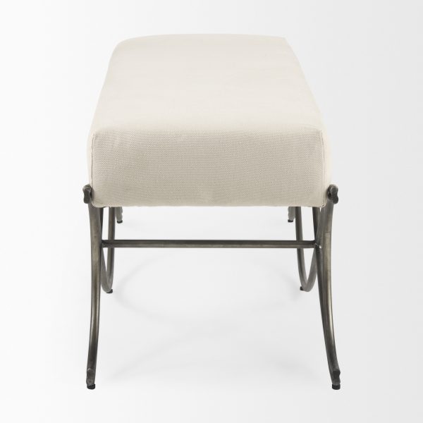 Ayla 55L x 17.6W x 18H Cream Fabric Seat W Antique Nickel Frame Bench 5
