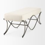 Ayla 55L x 17.6W x 18H Cream Fabric Seat W/ Antique Nickel Frame Bench