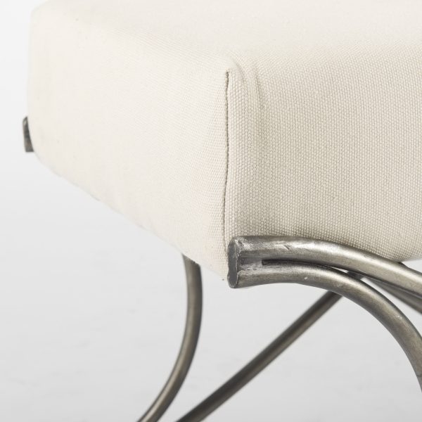 Ayla 55L x 17.6W x 18H Cream Fabric Seat W Antique Nickel Frame Bench 7