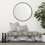 Ayla 55L x 17.6W x 18H Light and Dark Gray Fabric Seat W/ Antique Gold Metal Frame Bench